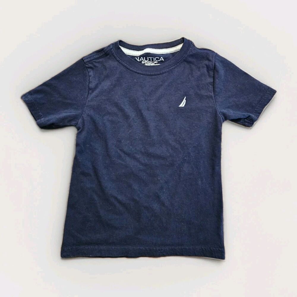 Nautica Youth Small Size 4 Navy Blue Logo Shirt Crew